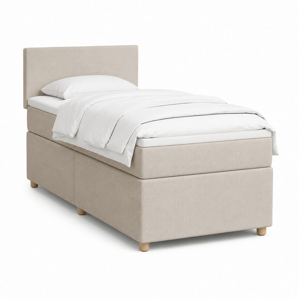 Lit simple tapissé beige en polyester avec tête de lit rectangulaire 90 x 200 cm