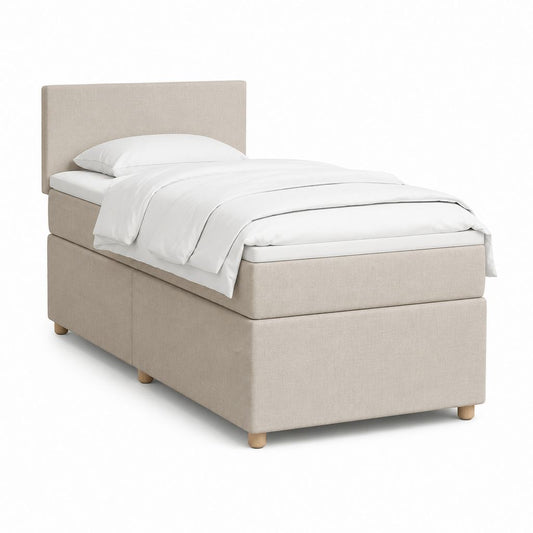 Lit simple tapissé beige en polyester avec tête de lit rectangulaire 90 x 200 cm