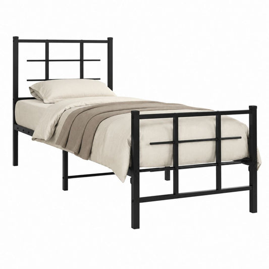 Lit simple cadre de lit noir en acier rectangulaire 90 x 190 cm