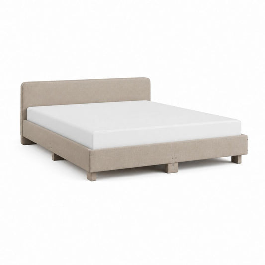 Cadre de lit double beige en polyester avec tête de lit rectangulaire 160 x 200 cm