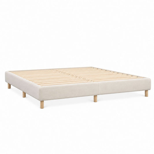 Cadre de lit double beige en polyester avec sommier à lattes 160 x 200 cm