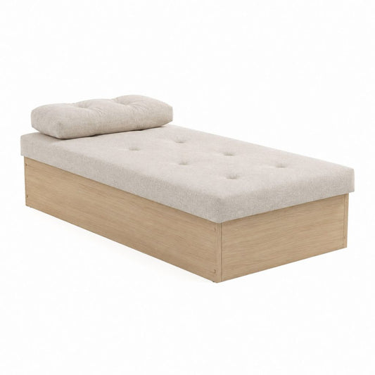 Lit simple avec rangement beige et chêne en panneaux MDF 90 x 190 cm
