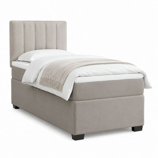 Lit une place capitonné beige en polyester 90 x 200 cm avec tête de lit haute