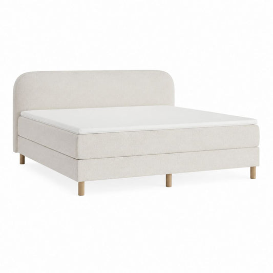 Lit double avec cadre rembourré beige en polyester rectangulaire 160 x 200 cm
