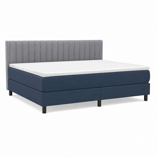 Lit boxspring rectangulaire 160 x 200 cm bleu marine et gris en velours de polyester avec tête de lit capitonnée
