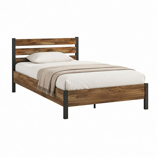 Lit double 140 x 190 cm brun et noir en panneaux MDF et acier