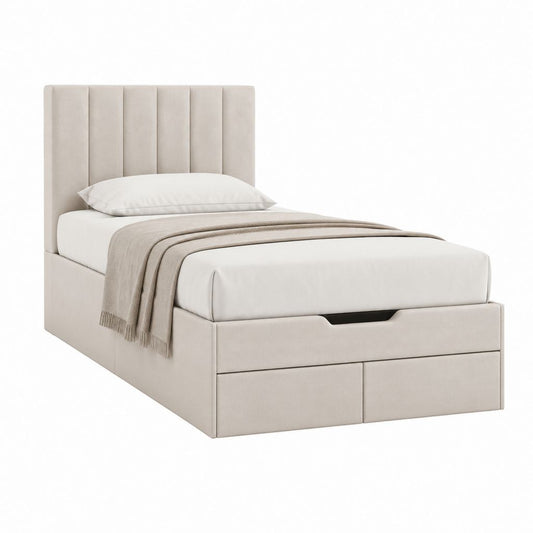 Lit simple avec rangement beige en polyester 90 x 190 cm