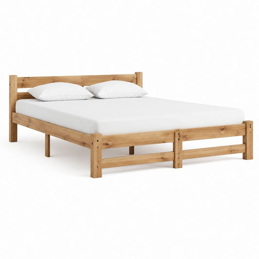 Cadre de lit double 160 x 200 cm en pin massif naturel rectangulaire