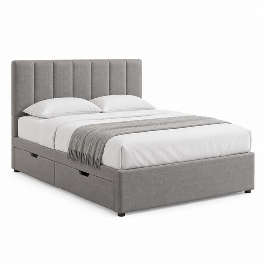 Lit double avec rangement gris en polyester 160 x 200 cm