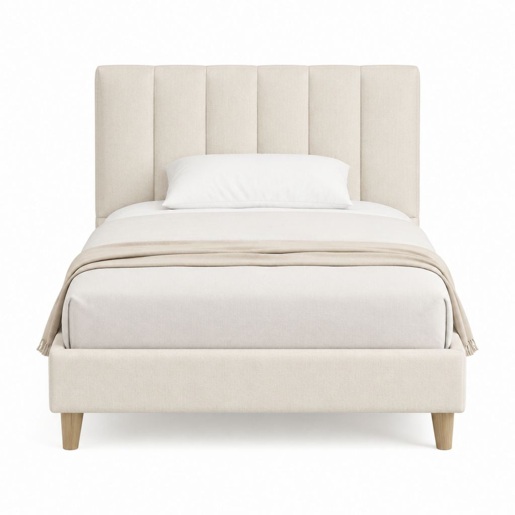 Lit double capitonné beige en polyester avec cadre 160 x 200 cm
