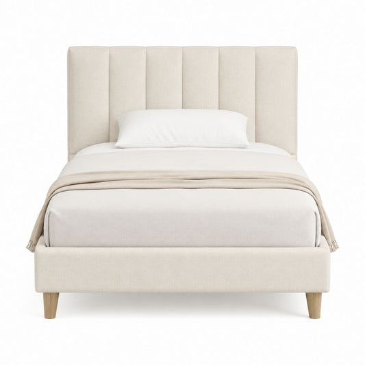 Lit double capitonné beige en polyester avec cadre 160 x 200 cm