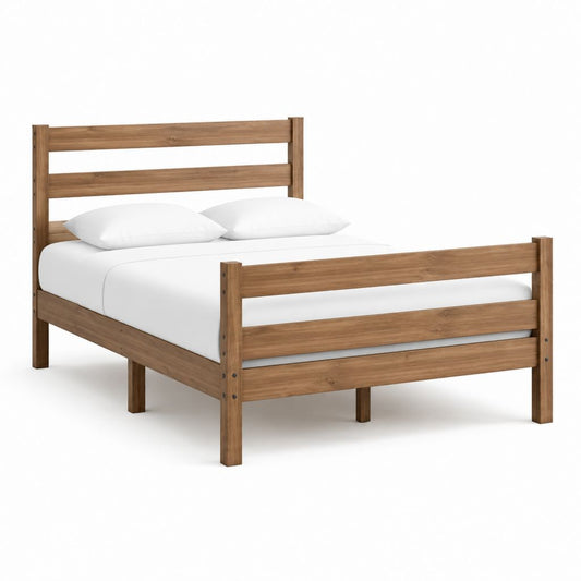 Cadre de lit double marron en bois massif 140 x 190 cm