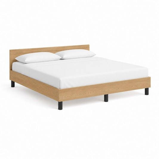 Cadre de lit double 160 x 200 cm chêne massif naturel avec pieds en acier noir