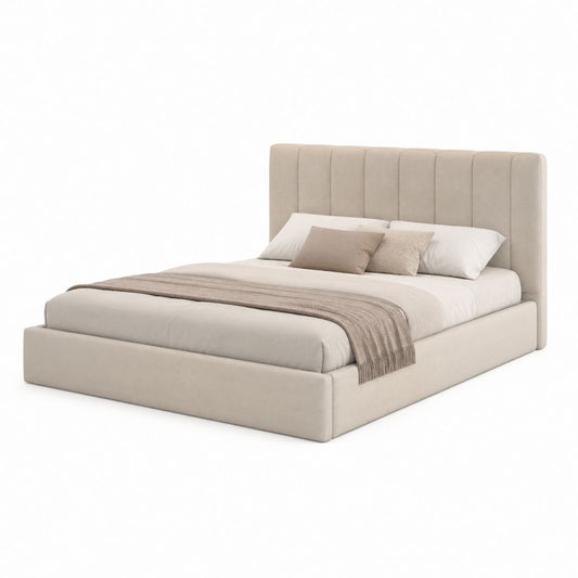 Lit double avec cadre beige en polyester 160 x 200 cm
