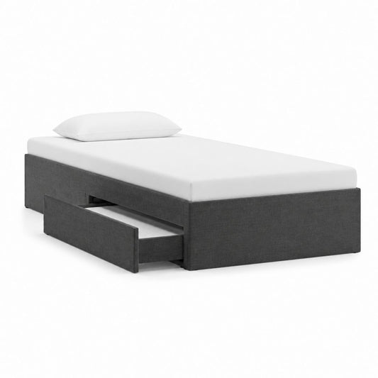 Lit simple avec tiroir de rangement gris foncé en polyester 90 x 190 cm